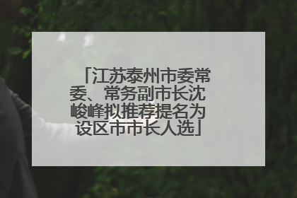 江苏泰州市委常委、常务副市长沈峻峰拟推荐提名为设区市市长人选
